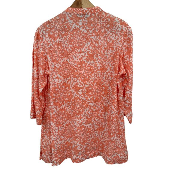 Jones New York Sport Orange & White Printed 3/4 Slv Linen Tunic Top Medium - Picture 4 of 8